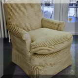 F14. Pair of striped cream colored chairs. 35”h x 28”w x 35”d  